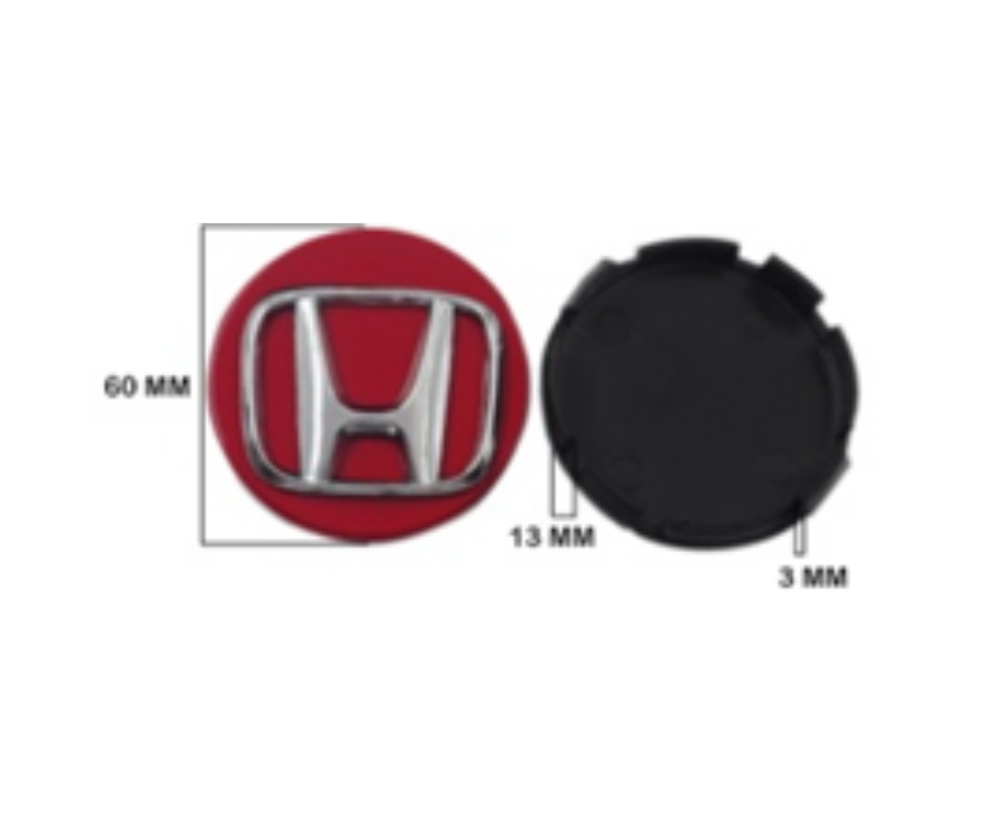 Honda Jant Kapak 3D Küçük Krom-Kırmızı 4 Adet İthal Marka 44742-TS6-H00