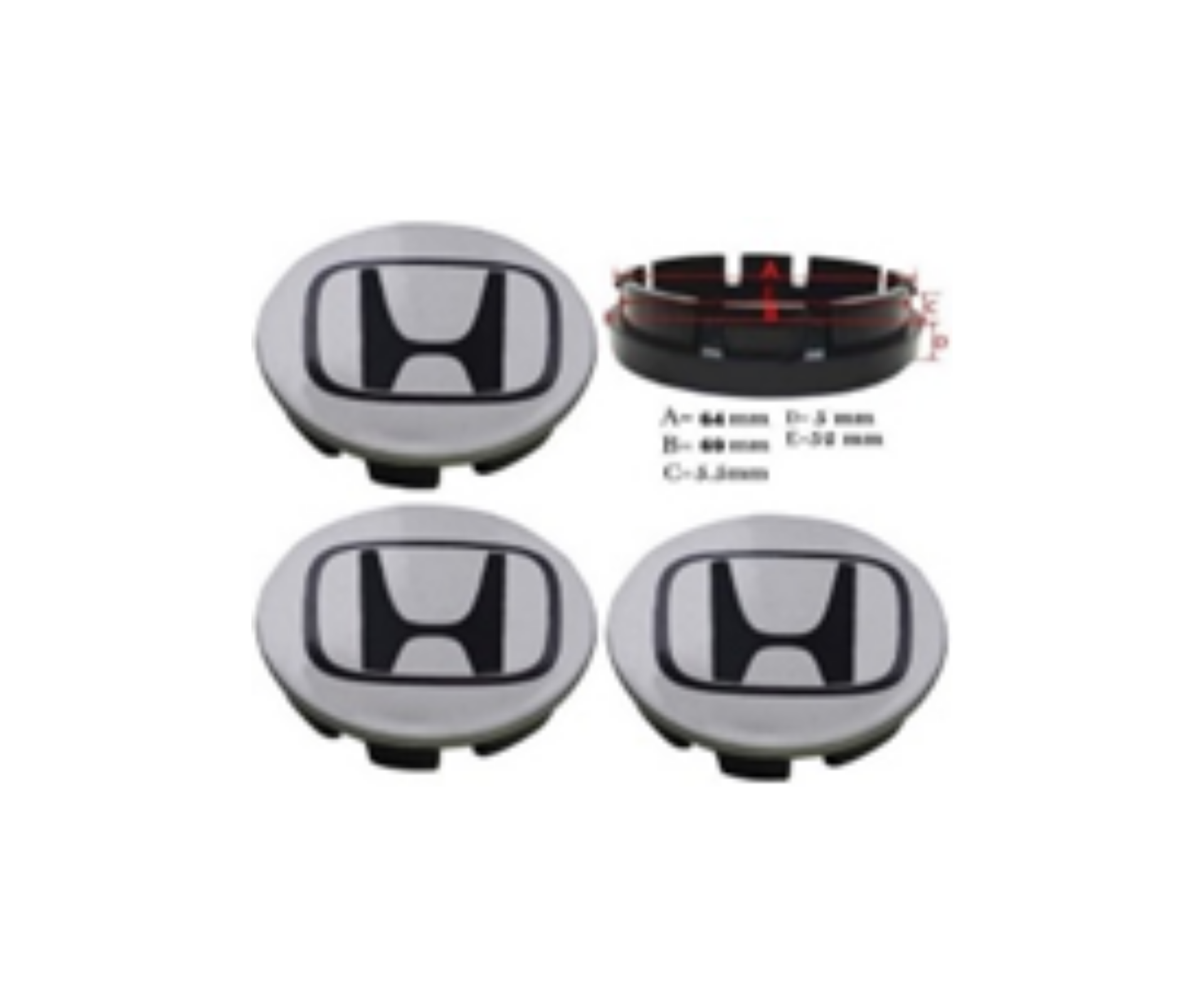 Honda Jant Kapak 64 - 69 mm Gri-Siyah 4 Adet İthal Marka