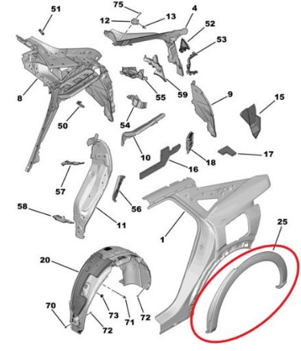 Peugeot 3008 Sağ Arka Çamurluk Plastik Dodik Çıtası Elektrikli Modeller Psa Marka 98505329XT