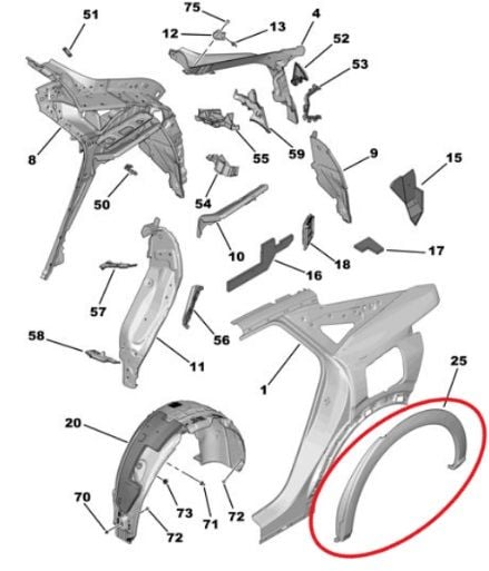 Peugeot 3008 Sol Arka Çamurluk Plastik Dodik Çıtası Parlak Siyah Psa Marka 98402463XK
