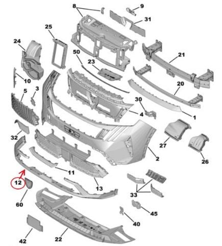 Peugeot 3008 Ön Tampon Alt Spoyler Çıtası Psa Marka 98397948XT