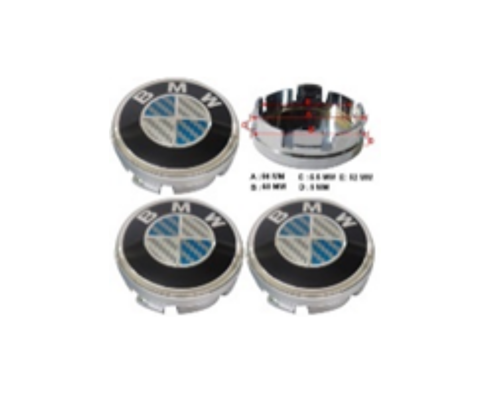 BMW Jant Kapak Nikel 56 - 60 mm Karbon Mavi İthal Marka 9064B